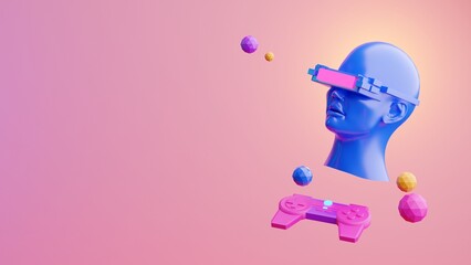 metaverse vr simulation gaming cyberpunk style, digital robot, 3d illustration rendering, virtual reality