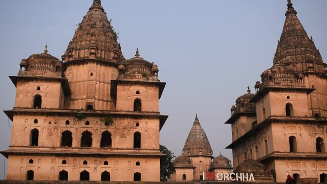 Morning View of Royal Cenotaphs (Chhatris) of Orchha, Madhya Pradesh, India, Orchha the lost city of India, Indian archaeological sites