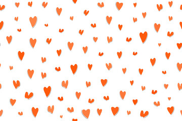 Seamless pattern with pink hearts. Template holiday vector illustration. Design for card, postcard, poster, print, banner. Cartoon colorful hearts on white background.