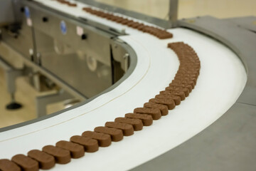 Production of chocolate bars. Confectionery factory.