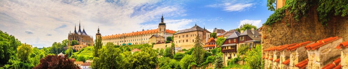 Cityscape, panorama, banner - view of the Saint Barbara's Church and the Jesuit College in the town of Kutna Hora, Czech Republic
