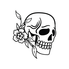 hand drawn skull flower doodle illustration for tattoo stickers poster etc