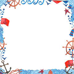 Watercolor frame with marine set