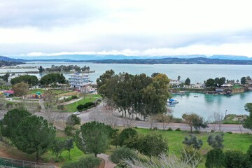 aerial view of city and sea