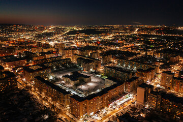 Aerial view of Saratov in winter night