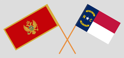 Crossed flags of Montenegro and The State of North Carolina. Official colors. Correct proportion