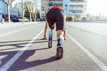 Start position of athlete with artificial leg