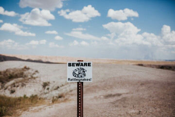 Beware of rattlesnake sign Badlands National Park, SD