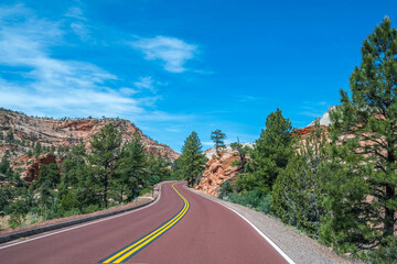 A long way down the road going to Zion National Park, Utah