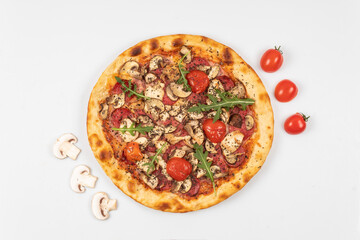 pizza tomato mushrooms vegetables meat