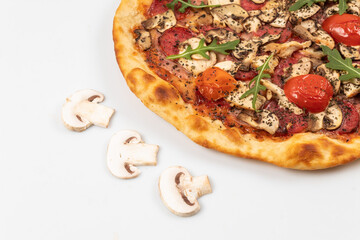 pizza tomato mushrooms vegetables meat