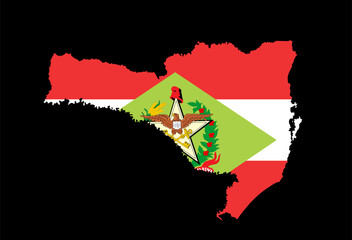 Santa Catarina map flag vector silhouette illustration isolated on black background. Brazil state Santa Catarina map symbol. South America territory.