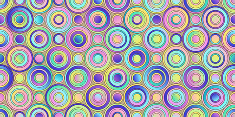 Geometric Light Pastel Seamless Pattern of Symmetrical Circles of Different Colors.