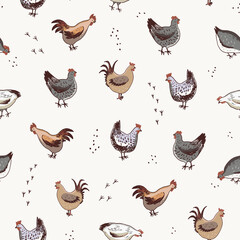 chickens farm animals seamless vector pattern © GooseFrol