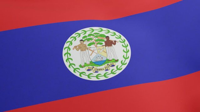 National flag of Belize waving original size and colors 3D Render, independence day Belize was 21 September 1981, Belize flag textile and Coat of Arms and sign Sub Umbra Floreo