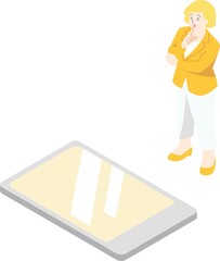 スマホとスーツを着て腕組みした女性のコピースペース付きイラスト