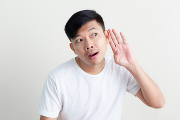 Positive human facial expressions and emotions/ wow and happy faces of Asian men presenting a white background