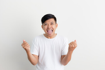 Positive human facial expressions and emotions/ happy faces of Asian men presenting a white background / advertising model concept