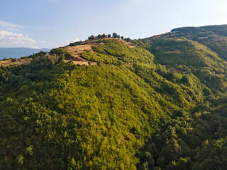Obraz premium Aerial sunset view of Ograzhden Mountain, Bulgaria