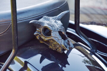 Close-up chromed motorcycle part,animal skull 2017