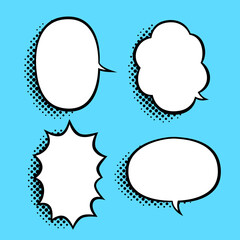 Set of bubbles speech comics on a blue background.