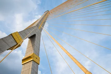  Rama VIII cable stayed bridge over the Chao phraya river in Bangkok, Thailand. Building and architecture, transportation concept. © pla2na