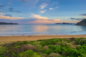 Aerial sunset seascape after the storm