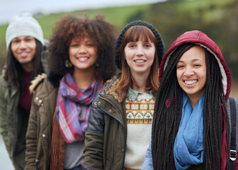 Love your tribe. Portrait of a group of happy friends posing together outside.