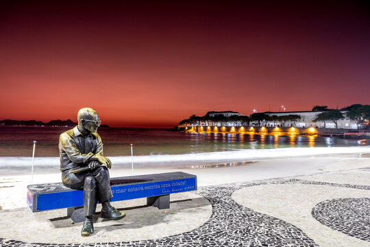 statue of poet carlos drummond de andrade in copacabana in Rio de Janeiro, Brazil.