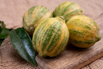 California citrus fruits, colorful yellow-green Pink Tiger lemons