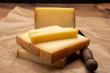 Swiss cheese collection, gruyere cheese made from unpasteurized cow's milk