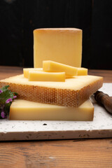 Swiss cheese collection, gruyere cheese made from unpasteurized cow's milk