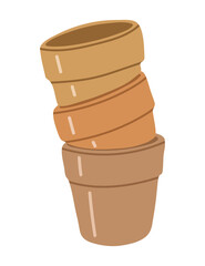 Vector isolated element. A set of flower pots. Gardening. Springtime. Color image on a white background. The print is used for packaging design.