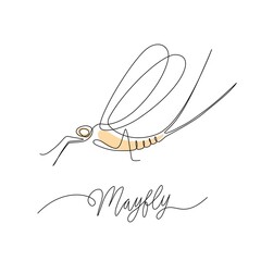 Single line drawing of a mayfly, isolated on a white background. vector illustration. - obrazy, fototapety, plakaty