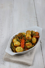 Telur Puyuh Acar Kuning or quail eggs with Pickled Vegetables, Indonesian traditional cuisine