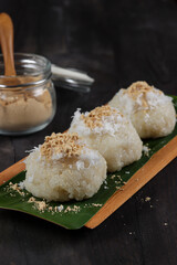 Ketan bubuk kedelai or Steamed sticky rice with soybean powder.