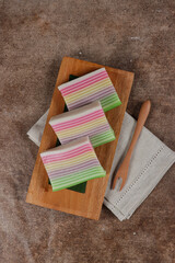 Kue Lapis Pepe or Kue Lapis Pelangi or Rainbow Sticky Layer Cake is Indonesian traditional dessert...