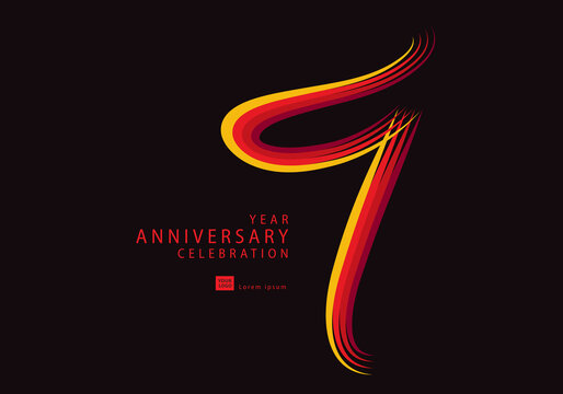 9 years anniversary celebration logotype Red line vector, 9th birthday logo, 9 number, Banner template, vector design template elements for invitation card and poster.