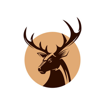 horned deer head for hunting logo icon