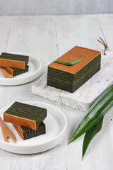 Lapis Legit Pandan or Pandan Thousand Layers Cake, an Indonesian traditional cake.