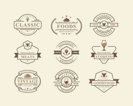 Set of Vintage Retro Badge Restaurant and Cafe icons, Fast Food Logo Design Silhouettes