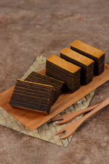 Lapis Legit kopi or Coffee Thousand Layers Cake, an Indonesian traditional cake.