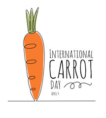 international carrot day april 4, vector illustration, continuous line art style