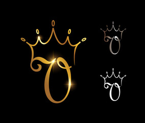 Golden Monogram Crown Initial Letter V