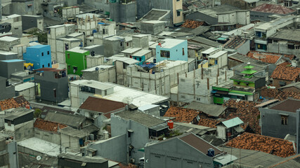 Fototapeta premium Aerial view of Jakarta town, view from the skyscraper in Jakarta downtown, Indonesia
