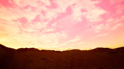 Sunset Red Sky and Dry Mountain Range Landscape 3d rendering