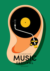 Music poster design template background with vinyl record vintage retro style
