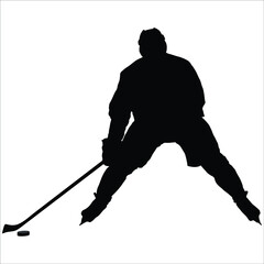 Silhouette of a hockey player with his legs spread wide apart