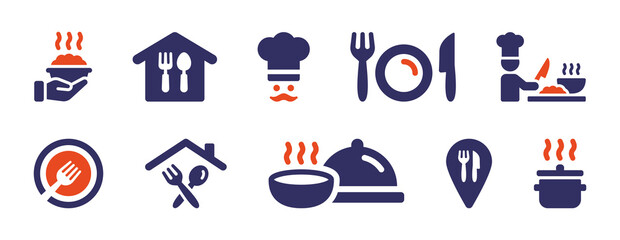 Restaurant icon set. Food, cafe, cookery, meal, kitchen icon isolated on white background.