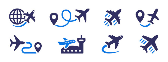 Plane icon collection. Airplane, airport, aircraft icon set.